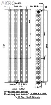 Grzejnik pionowy INVENA V10 1800x480 czarny